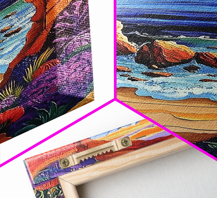 Coastal Archway, Ocean, Escape, Framed Canvas Print bold beach cave painting vivid seascape arch view boho tropical living room wall decor