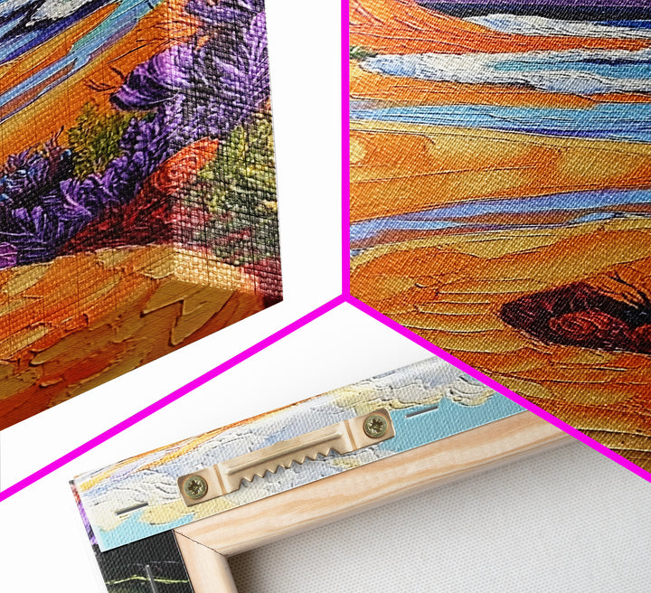 Beach Path, Sunset, Bliss, Canvas Print, tropical beach decor, bold wall art, coastal boho artwork, vibrant summer vibes, Bathroom or Hallway