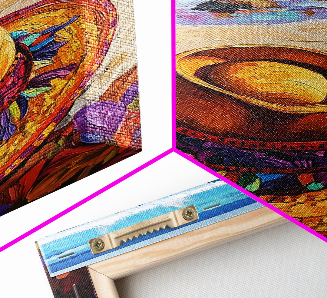 Beach, Hat, Summer, Coastal, Canvas Print, Summer beach scene with festive sombrero, great coastal kitchen or vacation home wall art