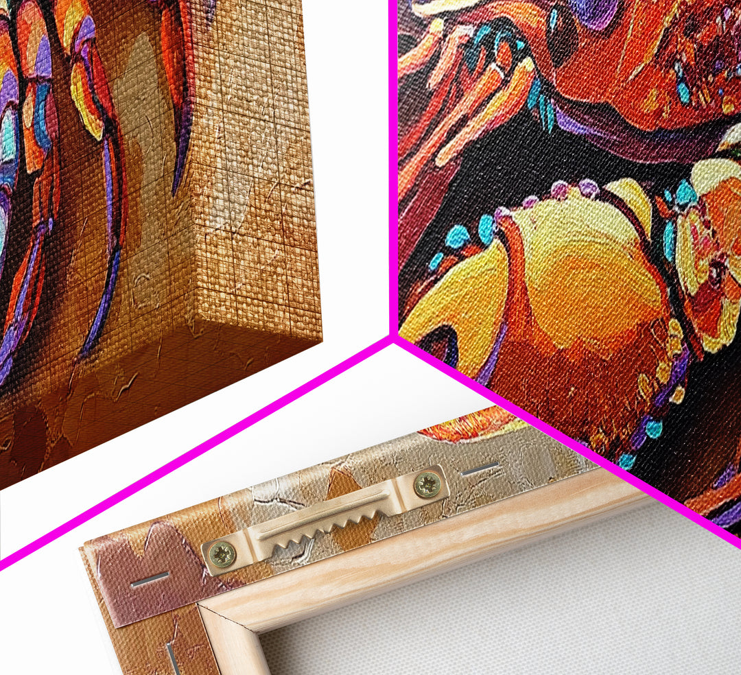 Crustacean Duo, Bright Lobsters, Sea Creatures, Coastal Kitchen, Canvas Print, Nautical Wall Decor, Boho Art, Vibrant Beach House Accent