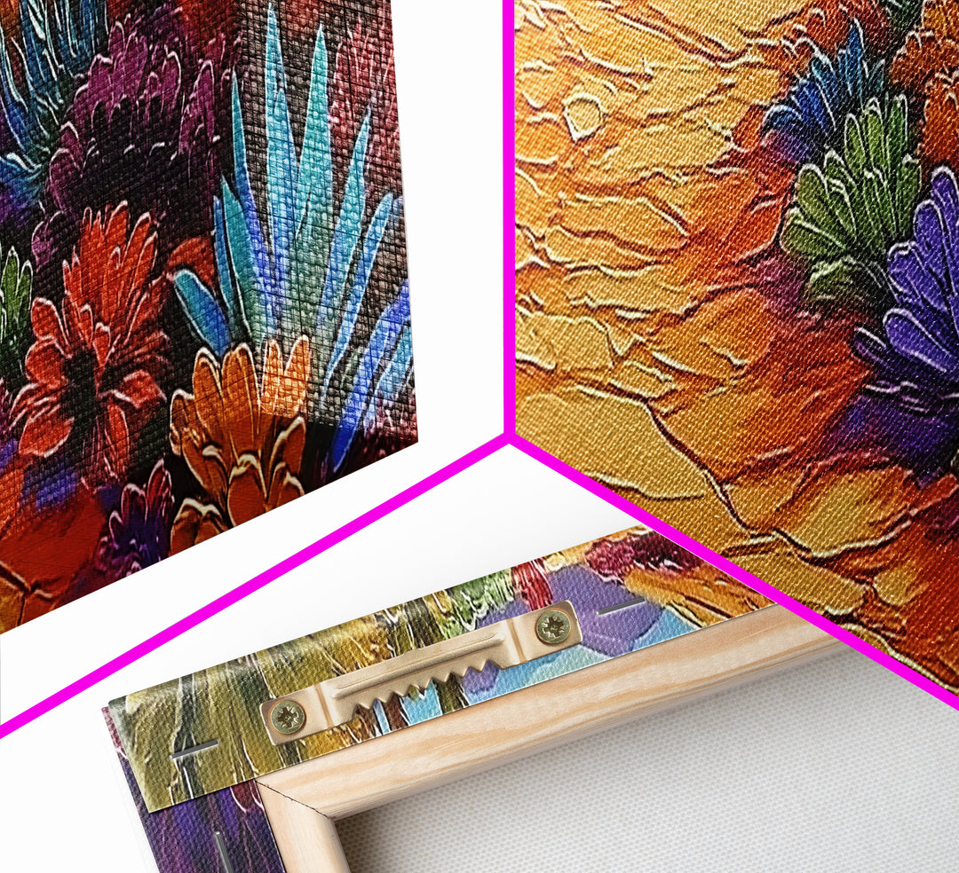 Desert Pathway, Wildflower Trail, Vibrant Colors, Boho Landscape, Framed Canvas Print, Entryway Wall Art, Boho Living Room