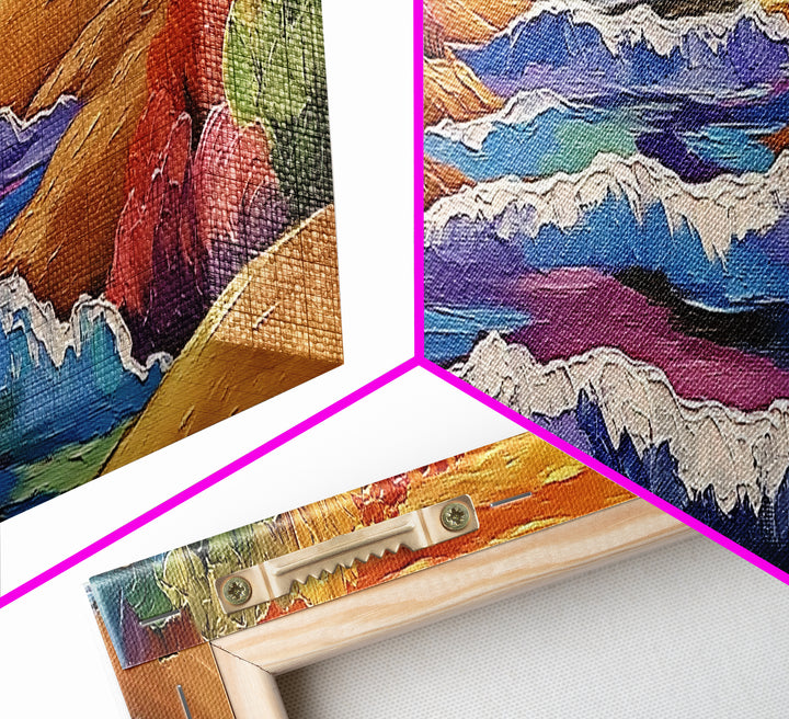 Rolling Waves, Ocean Energy, Sunset Coastline, Canvas Print, coastal living room decor, vivid surf art, bold beach vibe painting