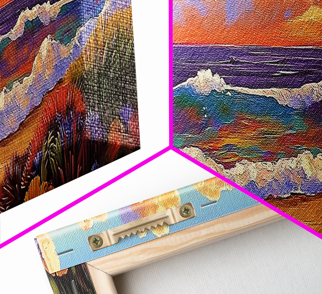 Beach Sunset, Gentle Waves, Cotton Clouds, Summer Calm, Framed Canvas Print, Coastal Wall Art, Soft Pastel Ocean Landscape