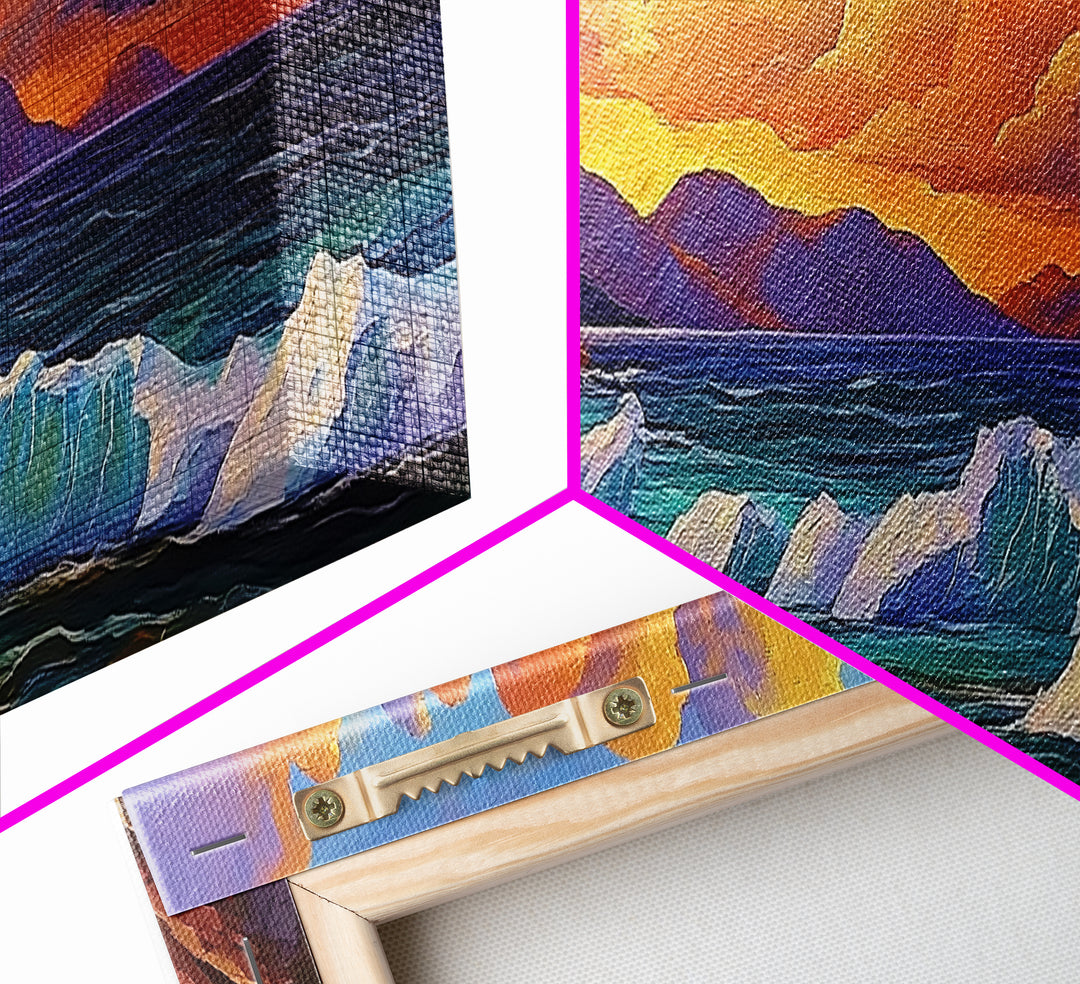 Coastal Sunset Glow, Ocean Horizon, Vibrant Wave Art, Framed Canvas Print, Living Room Wall Art, Colorful Beach Landscape