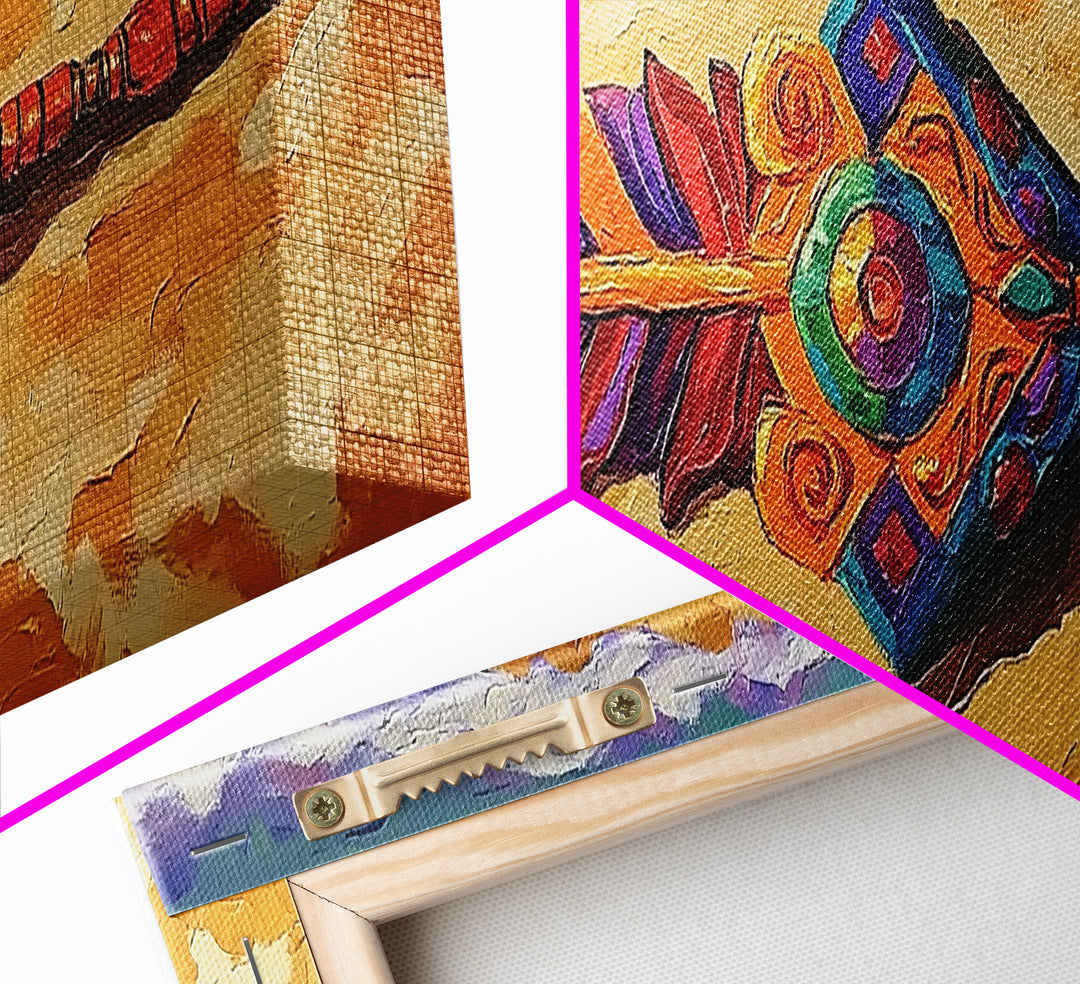 Tribal Arrow Symbol, Colorful Boho Style, Desert Beach Art, Canvas Print, Southwestern Decor, Eclectic Wall Accent
