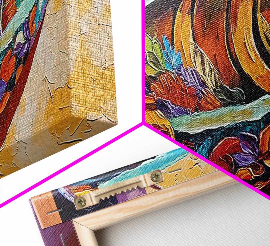 Colorful Fruit Bowl, Tropical Kitchen Art, Bright Banana Still Life, Framed Canvas Print, Boho Dining Room Wall Art