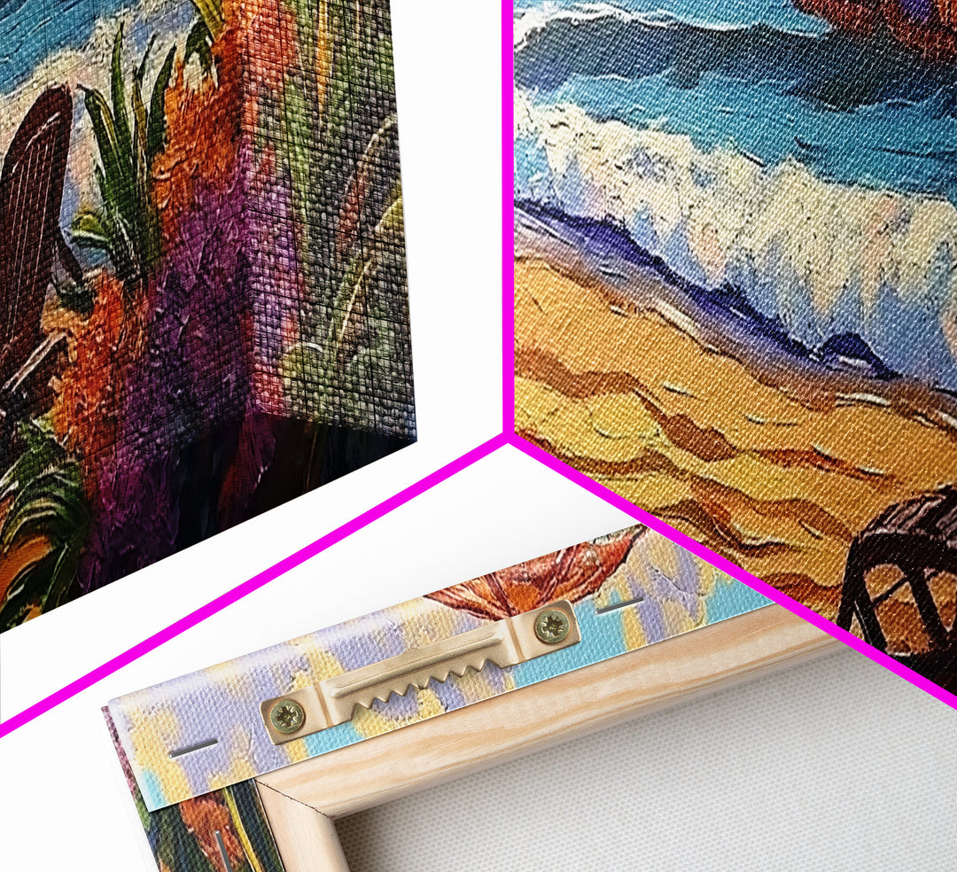 Beach Umbrella Scene, Vibrant Ocean View, Canvas Print, Tropical Coastal Decor, Seaside Living Room Wall Art, Boho Beach Style