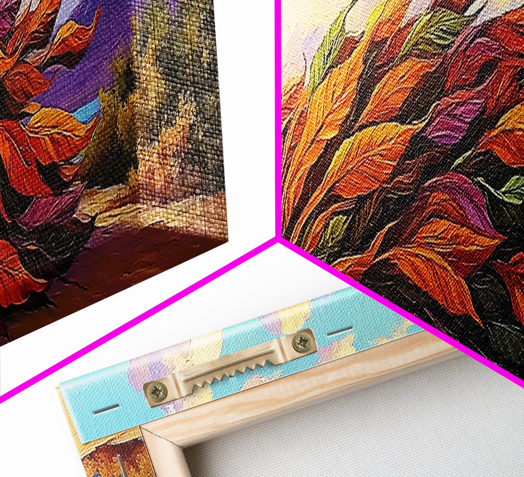 Autumn Leaves, Wind Blown, Fall Nature, Desert Scene, Framed Canvas Print, seasonal decor, rustic living room art, boho autumn artwork