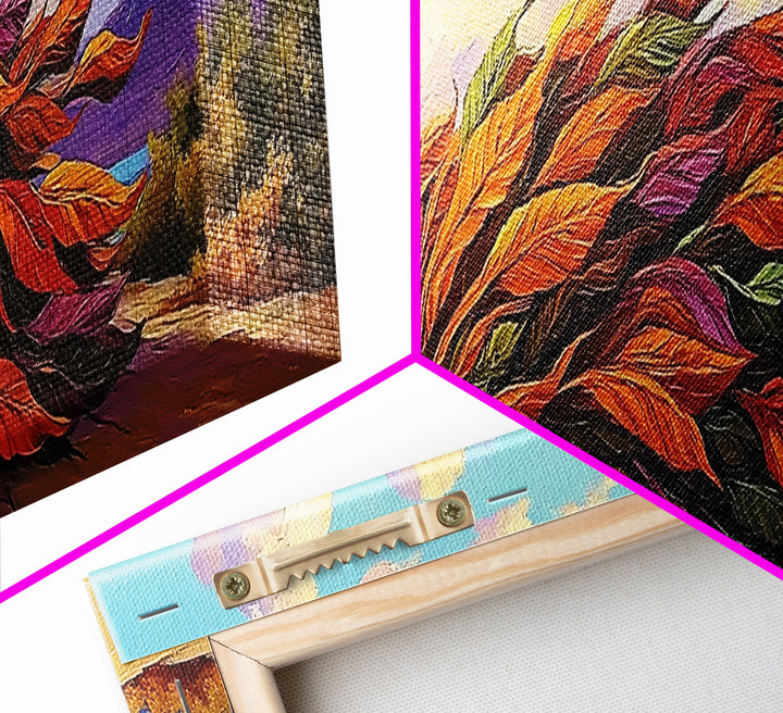 Autumn Leaves, Wind Blown, Fall Nature, Desert Scene, Framed Canvas Print, seasonal decor, rustic living room art, boho autumn artwork