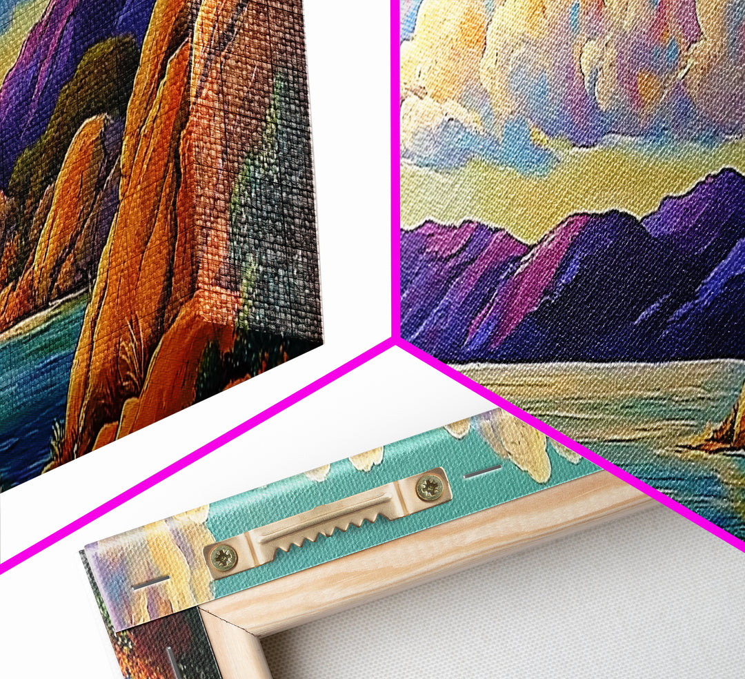 Rocky Coast View, Cloudy Sky Seascape, Peaceful Nature Art, Framed Canvas Print, Beach House Decor, Coastal Bedroom Wall Art