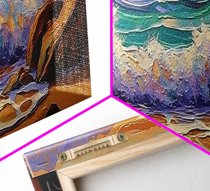 Crashing Waves Sunset, Seaside Landscape Art, Modern Beach Wall Decor, Living Room Accent, Framed Canvas Print, Coastal Vibes