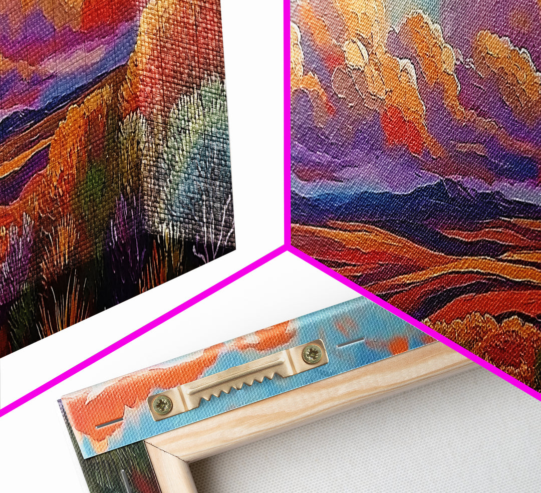 Desert Sunset, Golden Fields, Cloudscape Horizon, Canvas Print, vibrant desert painting, Fall boho art, hallway wall art