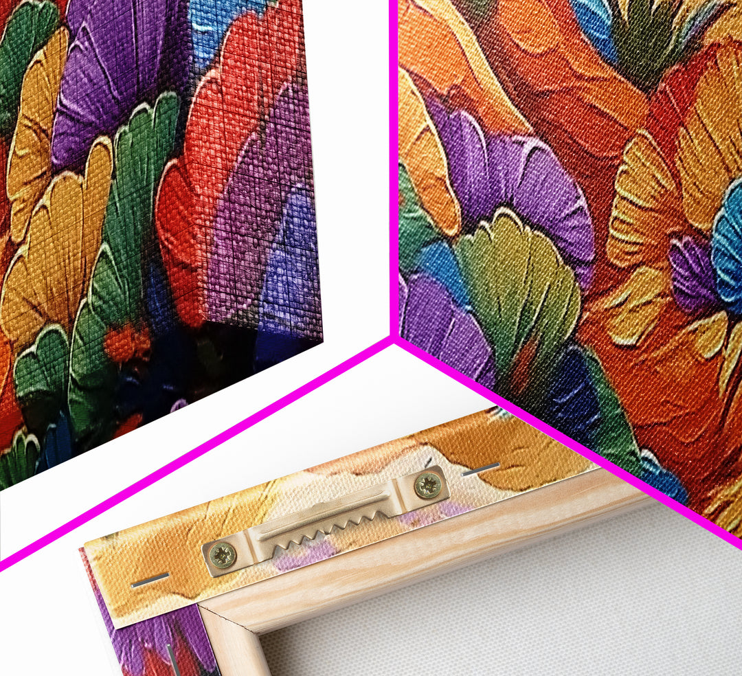 Colorful Desert Blooms, Vibrant Landscape, Boho Floral Style, Framed Canvas Print, Bedroom Wall Art, Modern Southwestern Painting