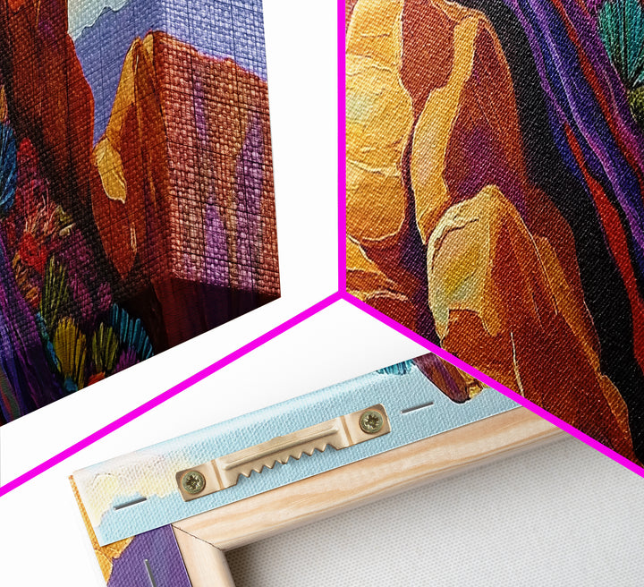 Rocky Mountain Peak, Colorful Cliffs, Nature Layers, Framed Canvas Print, Office Wall Art, Contemporary Landscape, Nature Inspired Art