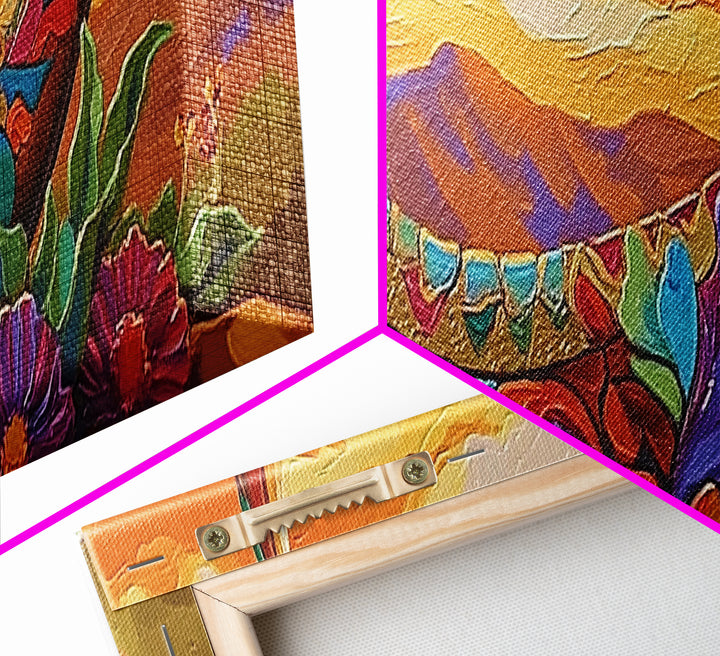 Crescent Moon, Floral Sunset, Western Vibes, Framed Canvas Print, Desert Boho Wall Art, Living Room Decor, Whimsical Southwestern Art