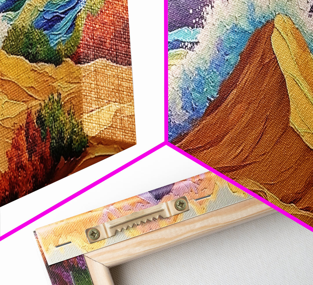 Desert Dunes, Ocean Splash, Sunset Mountains, Fall Tones Framed Canvas Print, Living Room Wall Art, Southwest Colorful Art