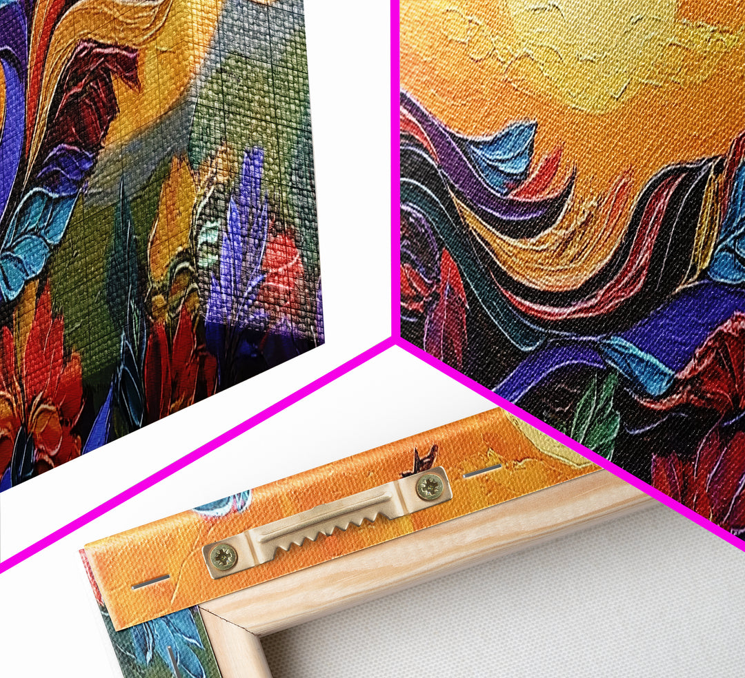 Abstract Bird, Flying Feathers, Bold Sunset, Canvas Print, Vibrant Boho Art, Living Room Statement Piece, Fall Color Palette