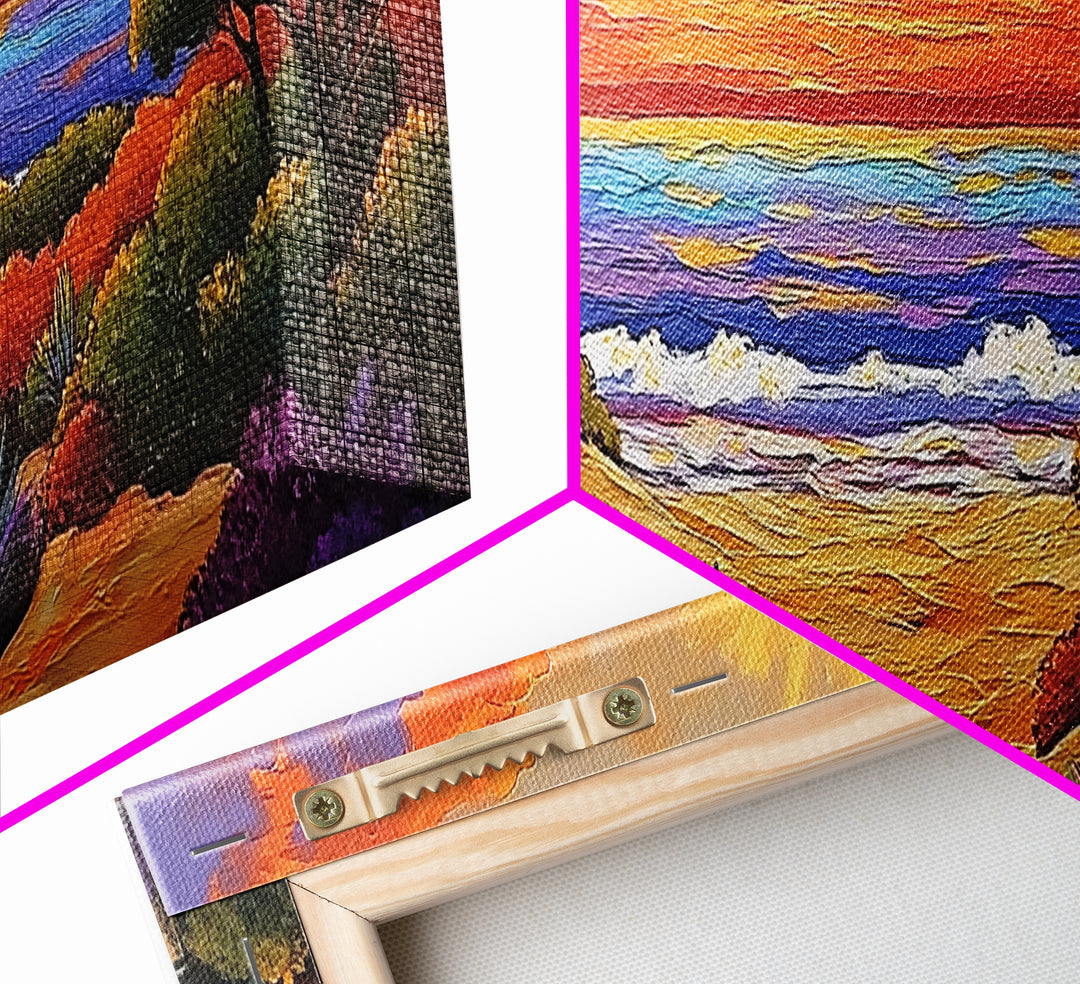 Autumn Sunset Path, Beach Trail Art, Vibrant Landscape, Framed Canvas Print, Fall Home Decor, Coastal Living Room Wall Art, Boho Art