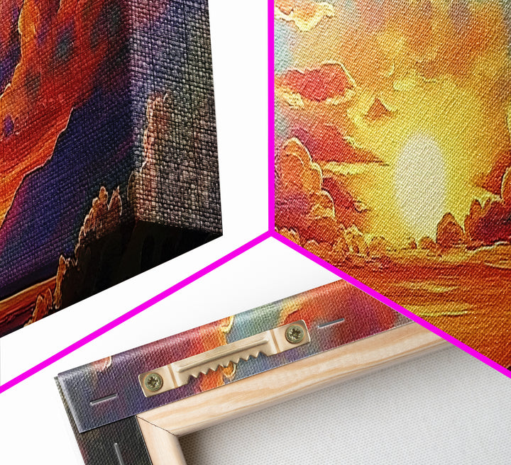 Sunset Serenity Sky, Mountain Glow Art, Dreamy Landscape Painting, Canvas Print, Peaceful Wall Decor, Living Room or Meditation Space
