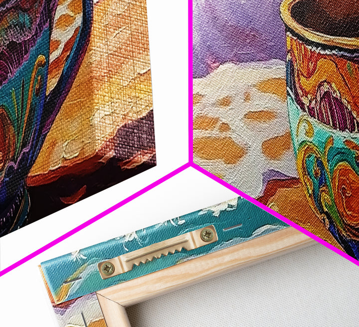 Beach Mug, Coastal Cup, Ocean Waves, Canvas Print, Beach Kitchen Art, Tropical Vibe, Boho Beach House, Nautical Wall Decor