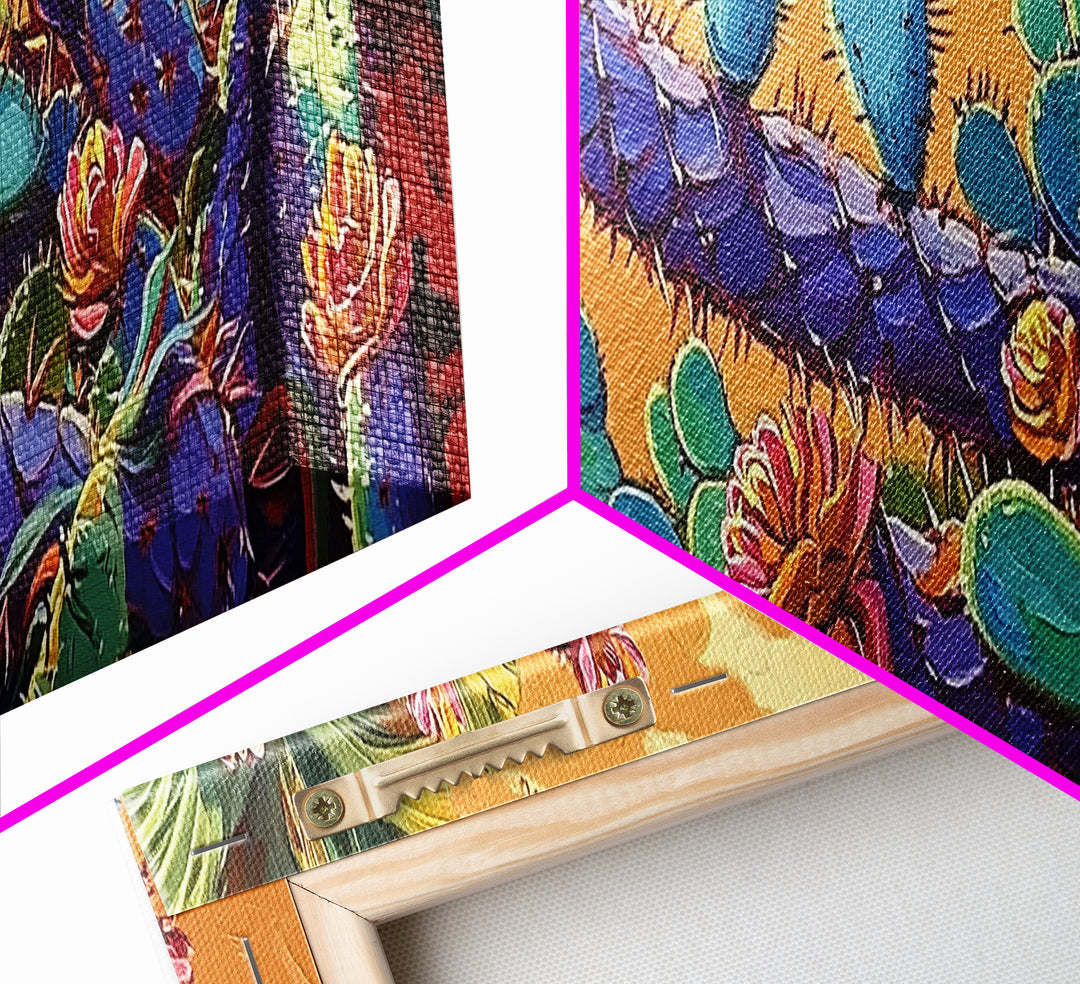 Cactus Bloom Field, Desert Botanical Art, Succulent Flower Print, Framed Canvas Print, Kitchen Wall Art, Vibrant Garden, Boho Decor