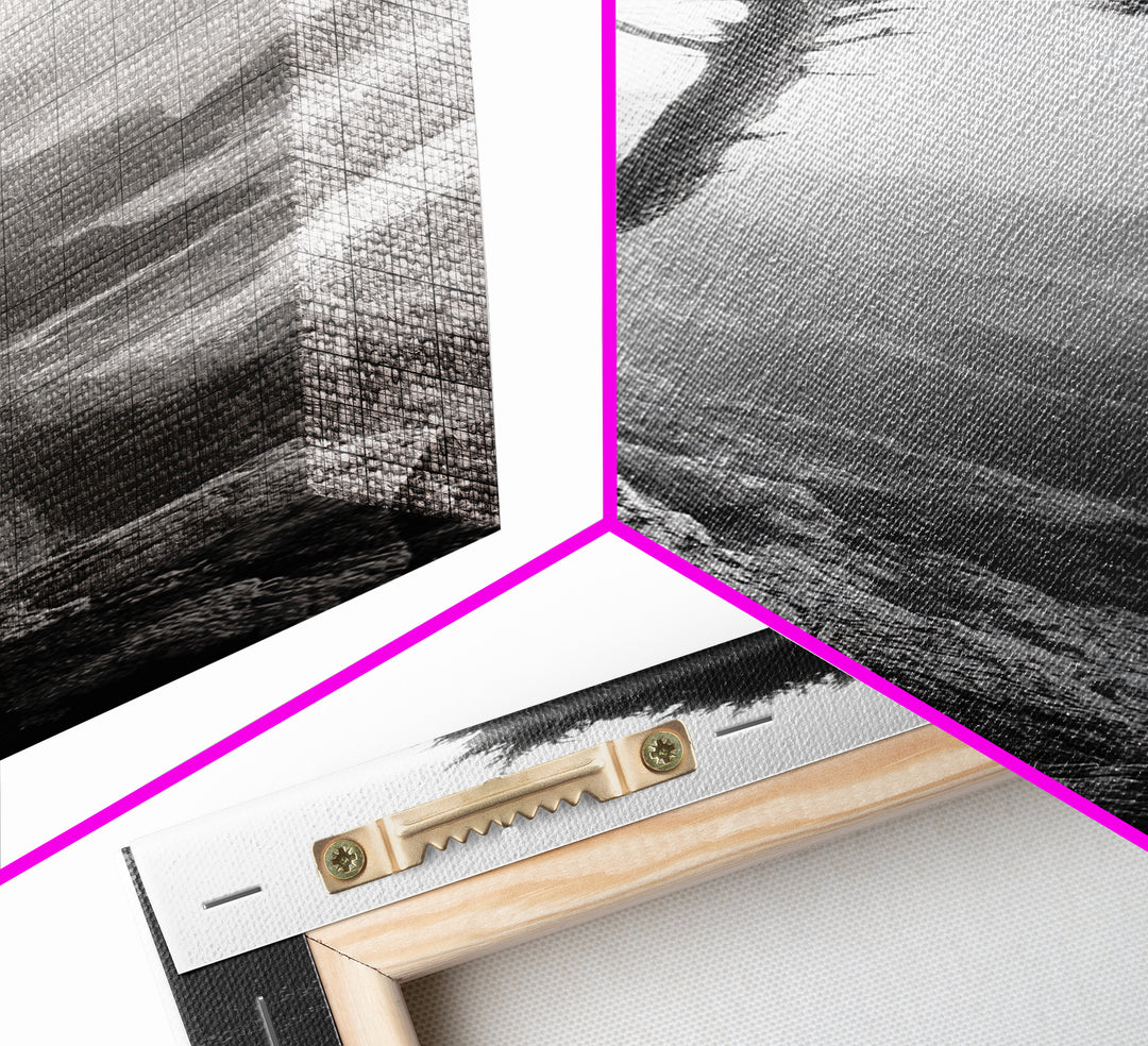 Coastal Tree, Cliff View, Ocean Mist, Moody Landscape, Canvas Print, Serene Bedroom Art, Monochrome Nature Photography Style