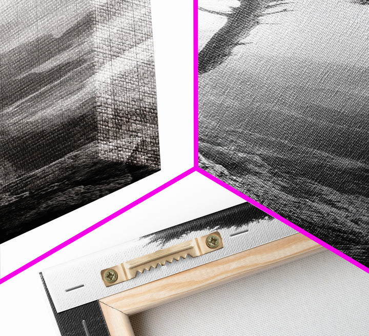 Coastal Tree, Cliff View, Ocean Mist, Moody Landscape, Canvas Print, Serene Bedroom Art, Monochrome Nature Photography Style