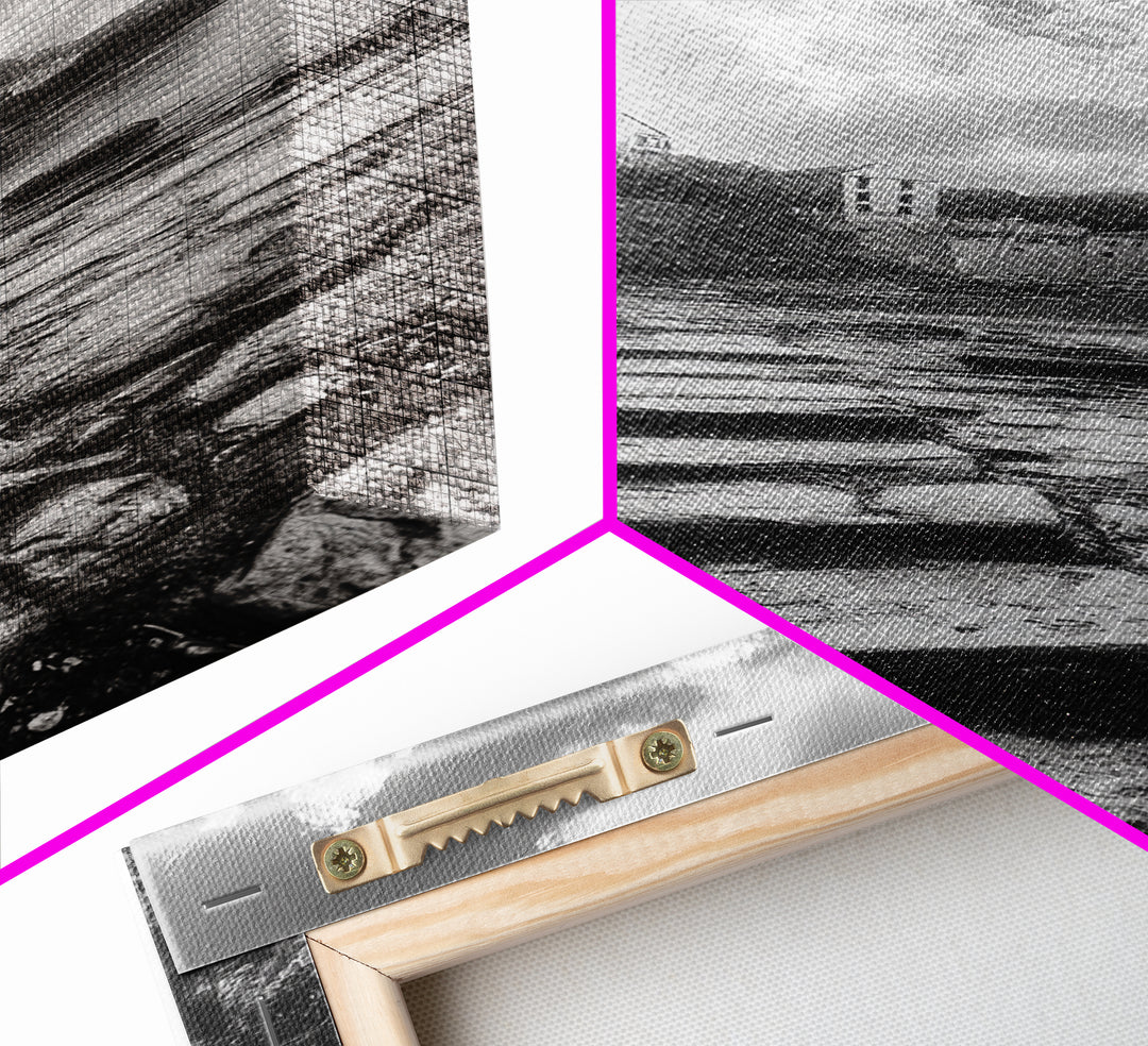 Cliffside Village, Stone Path, Seaside Escape, Dreamy Landscape, Canvas Print, Living Room Wall Art, Romantic Wall Decor, Monochrome Style