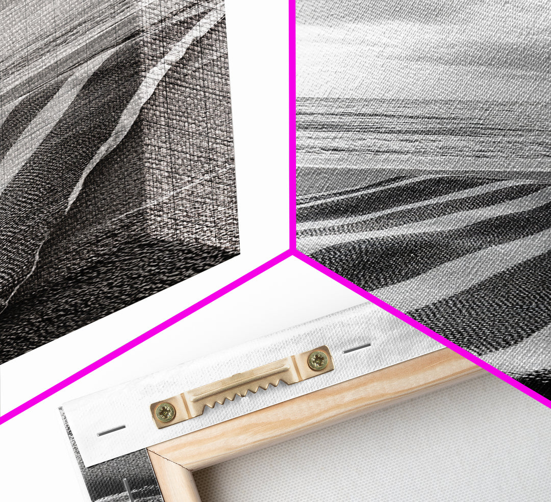 Beach Towel View, Ocean Breeze, Seaside Calm, Striped Blanket, Relaxation Mood, Framed Canvas Print, Bathroom Wall Art, Minimalist Coastal Art