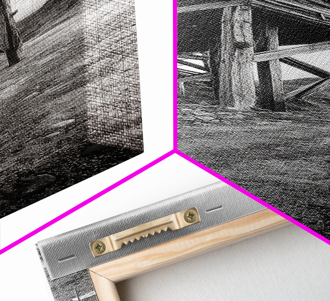 Abandoned Mine, Wooden Structure, Desert Scene, Western Vibes, Black and White Canvas Print, Industrial Rustic Living Room Wall Art