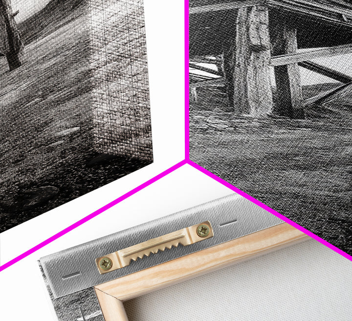 Abandoned Mine, Wooden Structure, Desert Scene, Western Vibes, Black and White Canvas Print, Industrial Rustic Living Room Wall Art