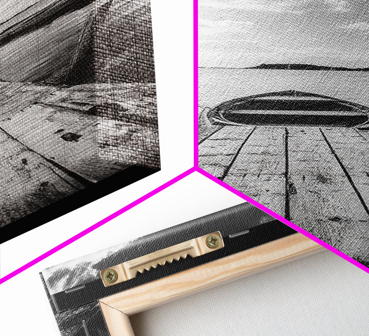 Docked Rowboat, Calm Waters, Rustic Pier, Serene Lake View, Framed Canvas Print, Black and White Coastal Art, Bedroom Wall Decor