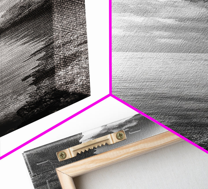 Ocean Cave, Tranquil Waters, Cloudy Sky, Coastal Wall Art, Canvas Print, Black and White Nature Decor, Modern Beach House Wall Art
