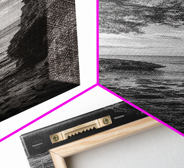 Cave View, Coastal Tree, Ocean Horizon, Black and White Landscape, Canvas Print, Rustic Seaside Art, Living Room Art, Entry Wall Decor