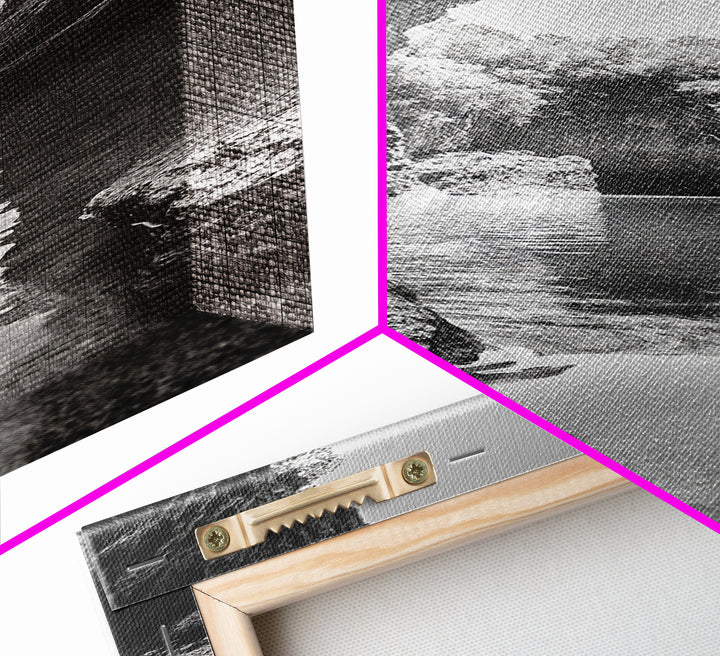 Cliff Canyon, Tranquil Water, Forest Reflection, Natural Pool, Framed Canvas Print, Black and White Nature Art, Spa Print, Hallway Decor