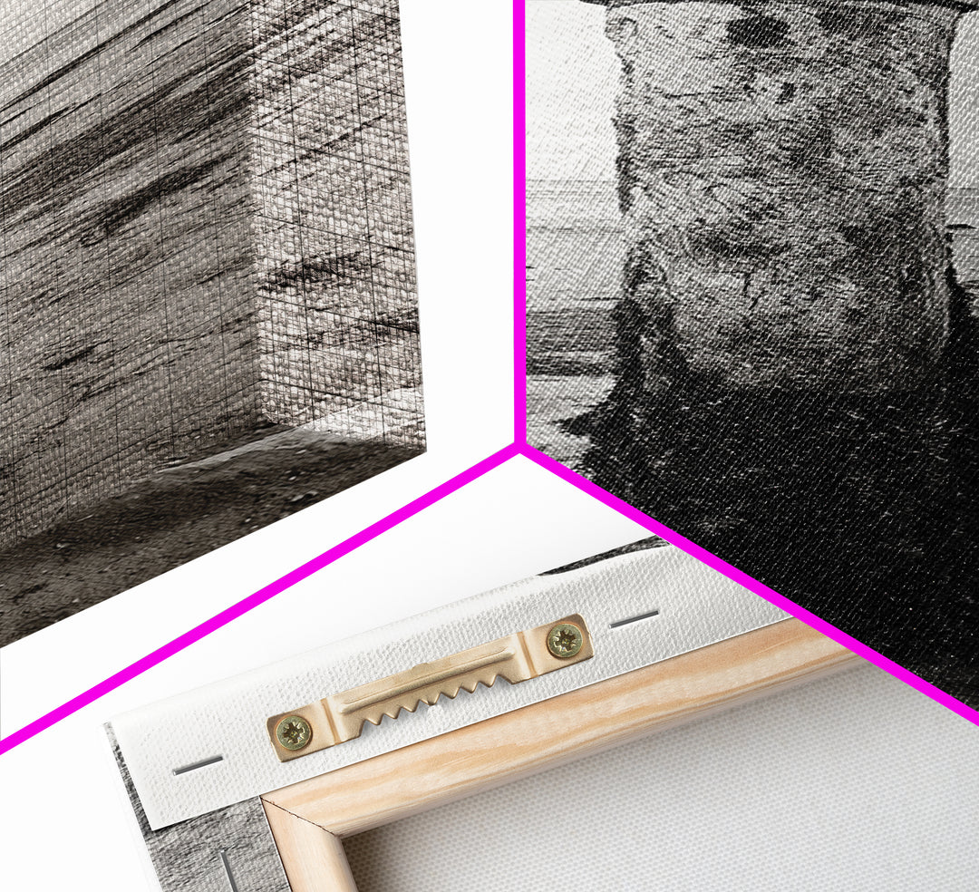 Driftwood Totem, Coastal Pillar, Ocean Beach Monochrome, Framed Canvas Print, Rustic Wall Art, Boho Bedroom Decor, Nature Photography