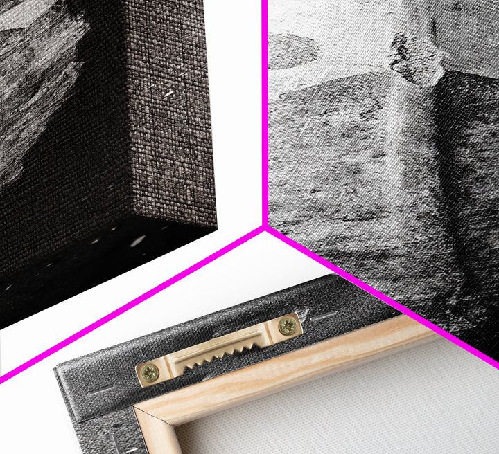 Ancient Arrowhead, Primitive Stone, Monochrome Artifact, Framed Canvas Print, Masculine Office Art, Boho Study Decor, Earthy Design