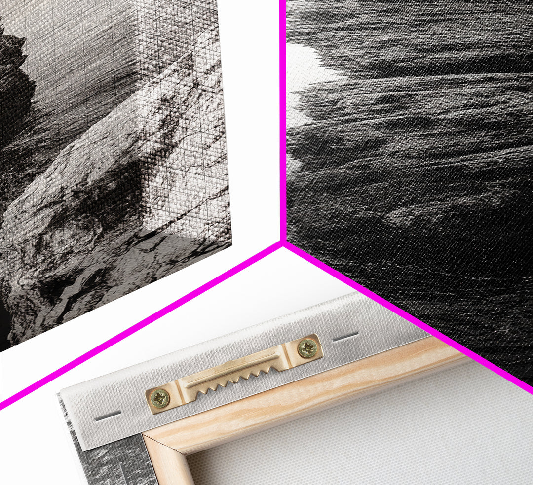 Coastal Rock, Ocean Tower, Nature Photography, Framed Canvas Print, Minimalist Wall Decor, Living Room Wall Art, Black and White Seascape