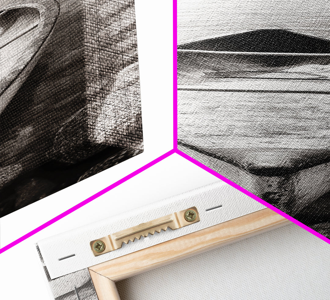 Rowboat Stillness, Peaceful Waters, Lake Canoe, Canvas Print, Entryway Wall Art, Minimalist Home Decor, Black and White Photography