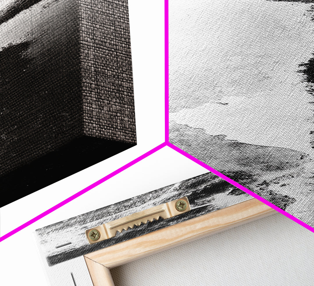 Aerial Coastline, Abstract Shore, Natural Edge, Canvas Print, Modern Living Room Wall Art, Black and White Photography, Coastal Decor