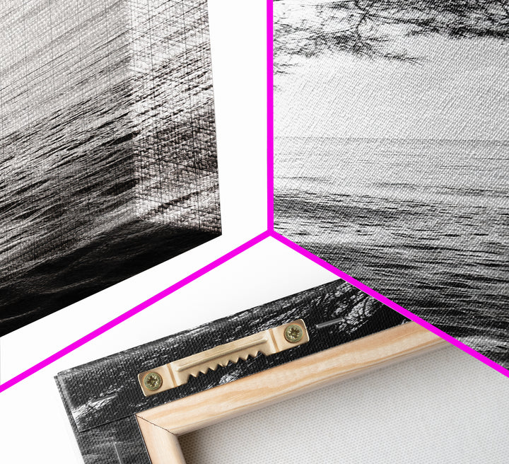 Coastal Tree Shade, Beach Sand Path, Seaside Serenity, Nature Retreat, Framed Canvas Print, Bathroom Wall Art, Neutral Tones, Calm Ocean Art