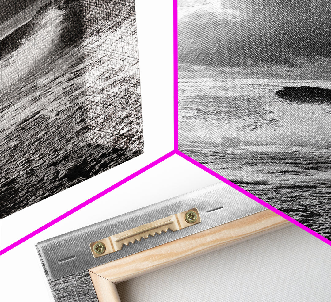 Wave Crash Rocks, Ocean Drama Scene, Moody Beach Photography, Coastal Kitchen Decor, Framed Canvas Print, Nautical Wall Art
