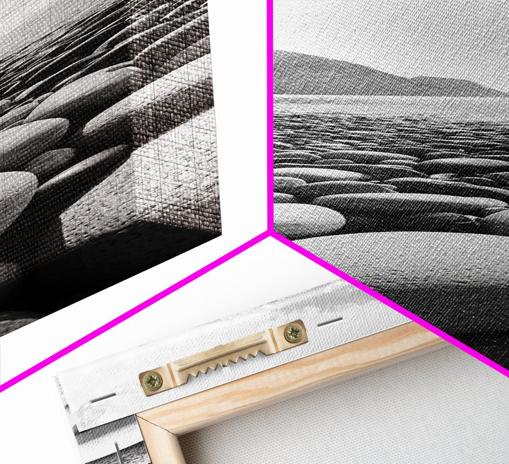 Rocky Beach View, Ocean Horizon, Sunrise Light, Framed Canvas Print, Relaxing Bedroom Wall Art, Modern Coastal Photography, Bathroom Wall Art