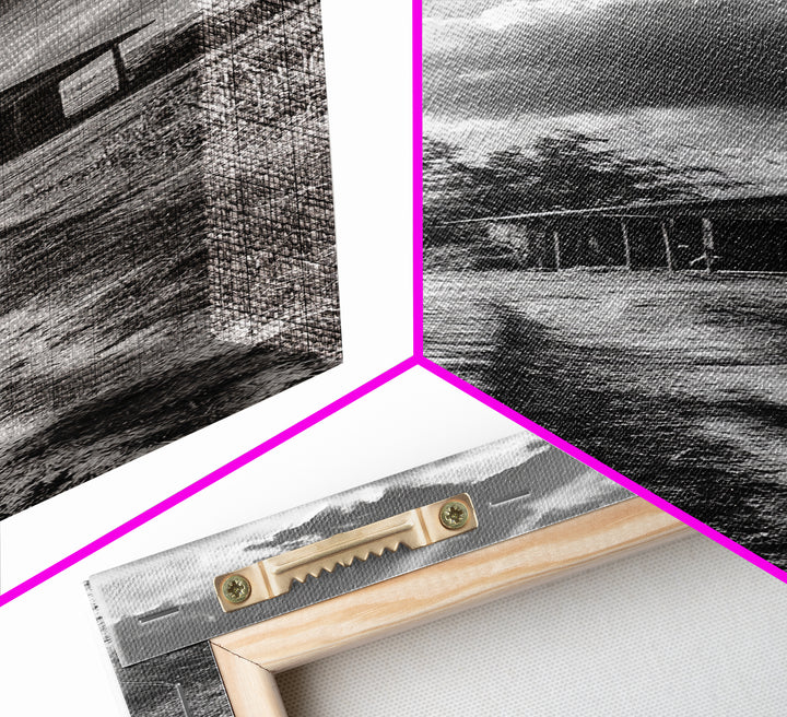 Rustic Cabin, Countryside Road, Farm Field, Palm Trees, Framed Canvas Print, Farmhouse Entryway Wall Art, Fall Landscape,  Den Wall Art