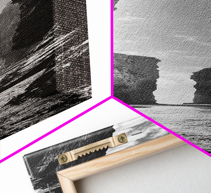 Coastal Canyon, Ocean Passage, Black White Art, Vertical Nature Scene, Framed Canvas Print Entryway Wall Art, Landscape Minimalist Decor