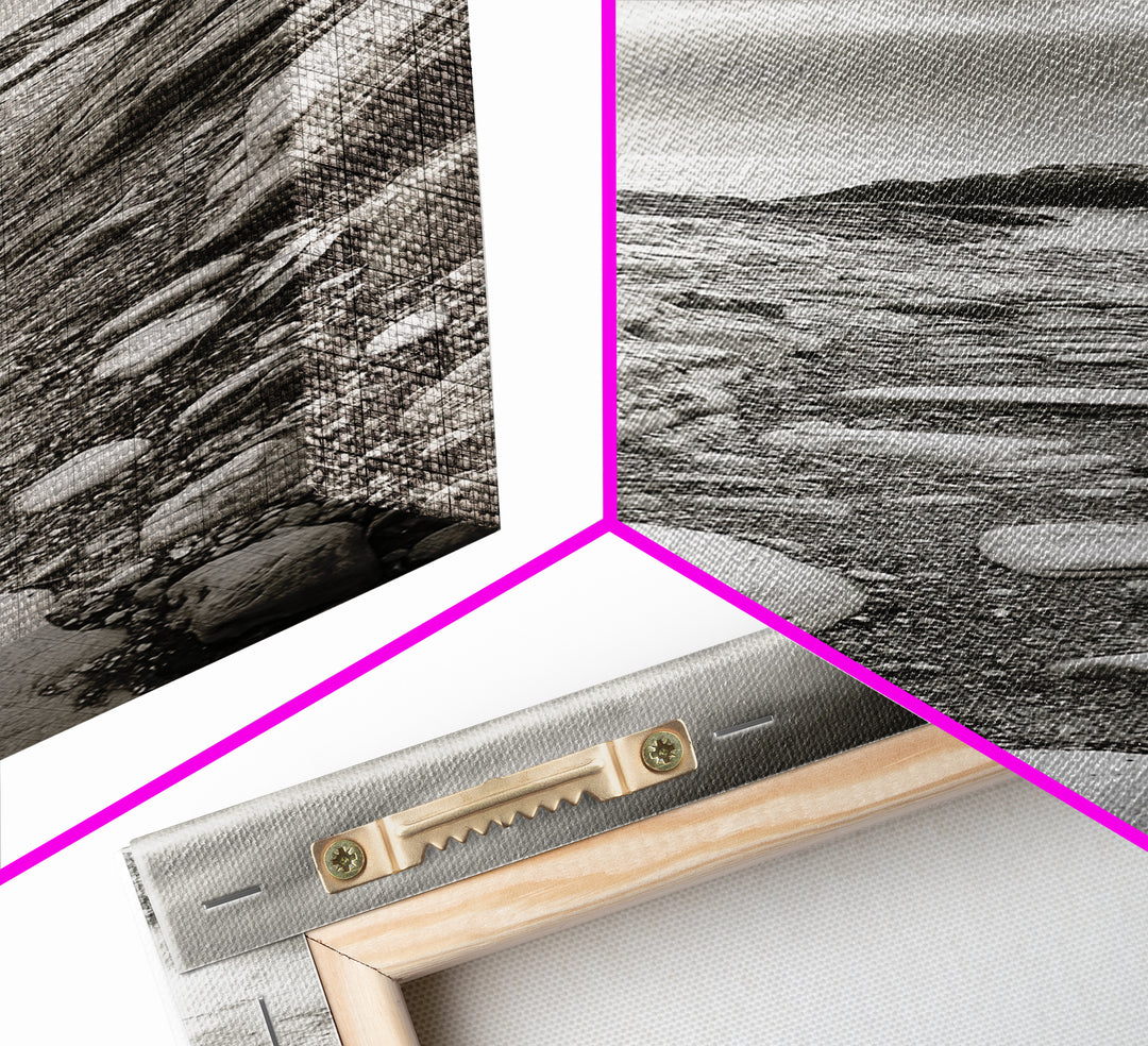 Rocky Coast Path, Serene Ocean View, Minimalist Nature, Framed Canvas Print, Neutral Tones, Beach Art, Hallway Wall Decor, Coastal Home Vibe