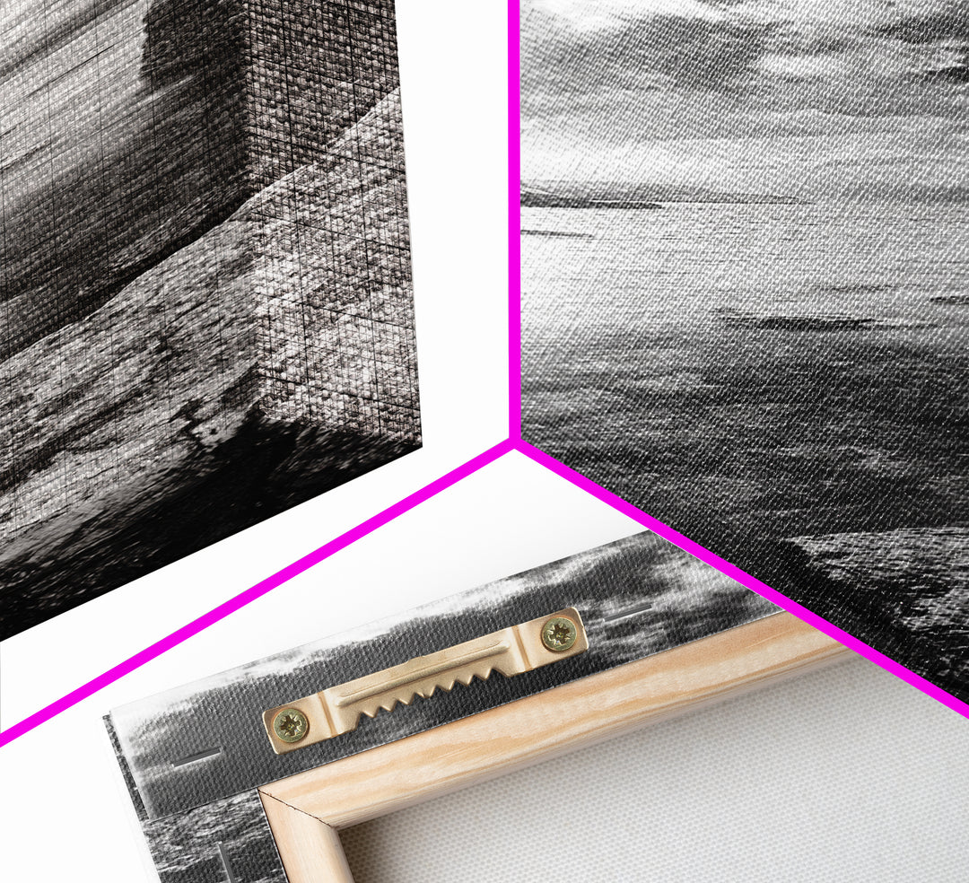 Coastal Cliff Path, Ocean Serenity, Rock Wall Art, Seascape Photography, Framed Canvas Print, Modern Coastal Decor, Bedroom Wall Art