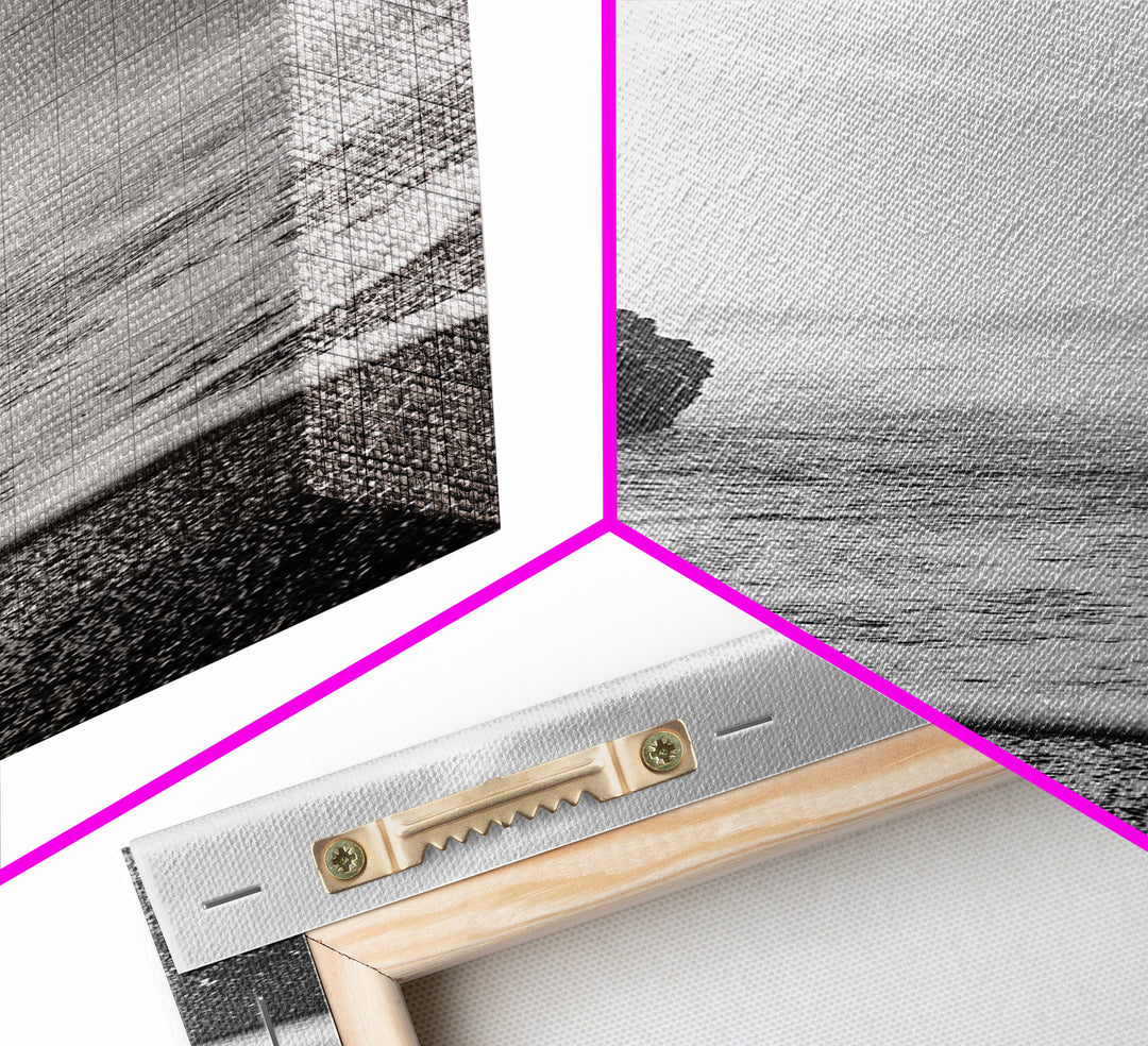 Coastal Rocks, Ocean Mist, Dreamy Seascape, Monochrome Coastline, Nature Photography Canvas Print, Moody Living Room Wall Art