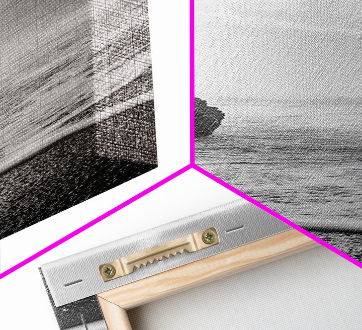 Coastal Rocks, Ocean Mist, Dreamy Seascape, Monochrome Coastline, Nature Photography Canvas Print, Moody Living Room Wall Art