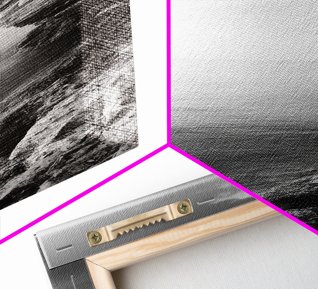 Cliffside Calm, Ocean View, Rock Texture, Seaside Stillness Framed Canvas Print, Modern Office Wall Art, Coastal Minimalist Decor